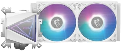 MSI MAG CORELIQUID I240 WHITE AIO CPU Liquid Cooler - Enlarged Copper Cold Plate, ARGB Blockhead & LDB Fans, Dual-Chamber Water Block, Split-Flow Radiator, Mystic Light Supported - Intel & AMD Compati