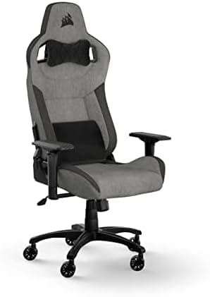 Corsair T3 RUSH Fabric Gaming Chair (2023) – Racing-Inspired Design – Soft Fabric Exterior – Padded Neck Cushion – Memory Foam Lumbar Support – Adjustable Seat Height – Grey & Charcoal