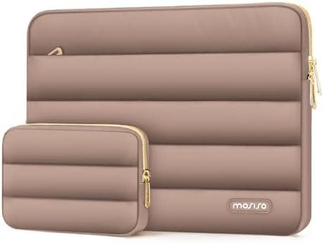 MOSISO 17-17.3 inch Laptop Case, 17.3 inch Puffy Laptop Sleeve Compatible with Dell XPS/HP Pavilion/Ideapad/Acer/Alienware/HP Omen Notebook Computer, Horizontal Puffer Bag with Small Case, Brown
