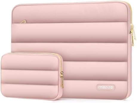 MOSISO 17-17.3 inch Laptop Case, 17.3 inch Puffy Laptop Sleeve Compatible with Dell XPS/HP Pavilion/Ideapad/Acer/Alienware/HP Omen Notebook Computer, Horizontal Puffer Bag with Small Case, Pink