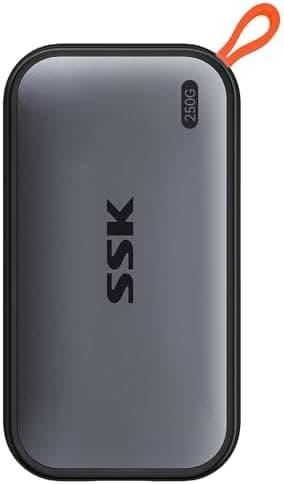 SSK Portable SSD 256GB External Solid State Drives, up to 1050MB/s USB C SSD External Hard Drive USB 3.2 Gen2 for iPhone 15/16/Pro, Windows, Mac, Android Phones and Tablets
