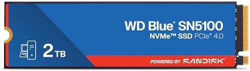 WD Blue SN5100 NVMe SSD 2TB (Up to 7,1000 MB/s read speeds, M.2 2280, PCIe Gen 4.0, n Cache 4.0, SANDISK 3D CBA NAND technology, Acronis True Image data migration software) POWERED BY SANDISK