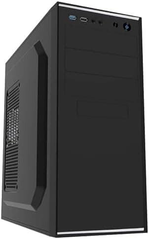 CiT Jet Stream Office PC Case with 500W Power Supply. ATX, Micro-ATX & Mini-ITX Support - 2x USB 3.0, 2x USB 2.0-80mm Fan Pre-Installed - Mid-Tower Business Computer Case | Black & Silver