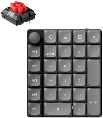 Keychron K0 Max Wireless Low-Profile Number Pad, QMK Launcher Programmable, Hot-Swappable Red Switch, RGB Backlit, 2.4GHz & Bluetooth 5.3, 1000Hz Polling Rate, with Knob, for Windows/Mac