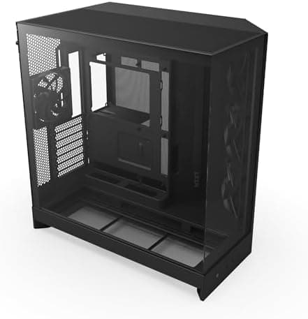 NZXT H9 Flow - Dual-Chamber ATX PC Case - Black | Dual-chamber ATX flagship with 4 included fans, 420mm top and front radiator support, and wraparound tempered glass.