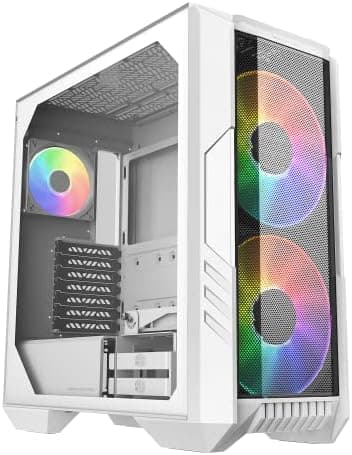 Cooler Master HAF 500 White High Airflow ATX Mid-Tower, Mesh Front Panel, Dual 200mm Customizable ARG Lighting Fans, Rotatable GPU Fan, USB 3.2 Gen 2 Type C and Tempered Glass (H500-WGNN-S00)
