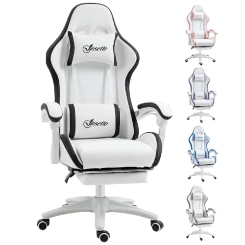 Vinsetto Ergonomic Computer Gaming Chair, PU Leather Office Desk Chair with Footrest, Swivel Wheels, 135° Reclining Back, Lumbar Support, He