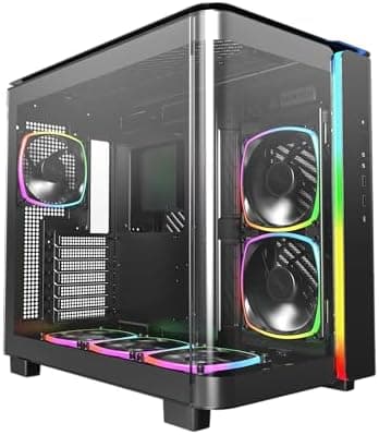Montech King 95 PRO Dual-Chamber ATX Mid-Tower PC Gaming Case, High-Airflow, Toolless Panels, Sturdy Curved Tempered Glass Front, 6 ARGB PWM Fan Pre-Installed with Fan Hub, Black