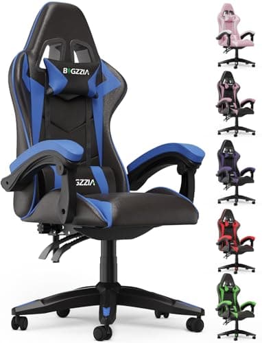 bigzzia Gaming Chair – Ergonomic Gaming Chair with Lumbar Cushion + Headrest – PU Leather Height Adjustable Office Chair – Gaming Chair for 
