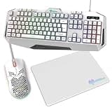 AWD-IT Nebula V2 Gaming Bundle 7 Colour LED RGB Keyboard with Pulsing Mouse and Mat Combo Kit (White)