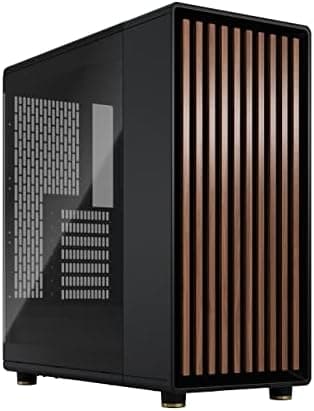 Fractal Design North Charcoal Black Tempered Glass Dark - Wood Walnut front - Glass side panel - Two 140mm Aspect PWM fans included - Type C USB - ATX Airflow Mid Tower PC Gaming Case