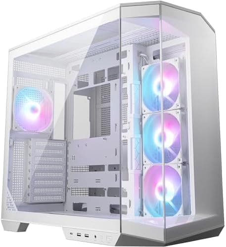 MSI MAG PANO 100R PZ WHITE ATX PC Case - ATX Capacity, Verical GPU Installation Bracket, GPU Holder, Dust Filters, Swinging Storage Bracket, Dual-chamber, USB 20Gbps Type-C