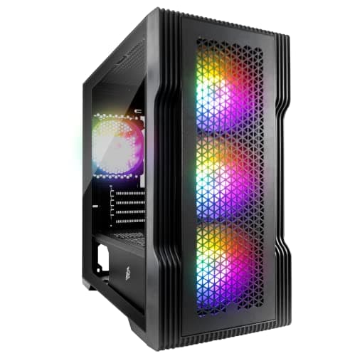 1st Player Trilobite T3 Micro-ATX - 4 x 120mm ARGB Fans Pre-Installed - Hinged Tempered Glass Side Panel - Removable Front Metal/Mesh Panel 