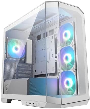 MSI MAG PANO M100L PZ WHITE Micro-ATX PC Case - Micro-ATX Capacity, GPU Support Stand, Level Indicator, Dust Filters, 33 mm Cable Routing Space, USB Type-C (20Gbps)