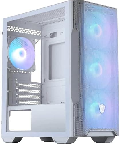MSI MAG FORGE M100R WHITE PC Case - Micro-ATX Capacity, GPU Support up to 300 mm , ARGB Fans, Magnetic Dust Filters, Tempered Glass, 1-6 ARGB Control Board, USB 3.2 Gen 1 Type-A