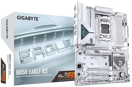 GIGABYTE B850 EAGLE ICE Motherboard - AMD Ryzen 9000 Series CPUs, 8+2+2 Phases Digital VRM, up to 8200MHz DDR5 (O.C), 1xPCIe 5.0 + 2xPCIe 4.0 M.2, 2.5 GbE LAN, USB 3.2 Gen 2