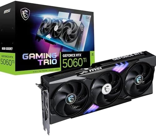 MSI GeForce RTX 5060 Ti 8G GAMING TRIO OC Graphics Card - RTX 5060 Ti GPU, 8GB GDDR7 (28Gbps/128-bit), PCIe 5.0 - TRI FROZR 4 (3 x STORMFORCE FAN) - RGB - HDMI 2.1b, DisplayPort 2.1b