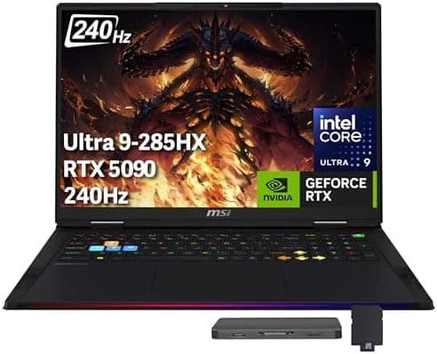 msi Raider 18" QHD+ 240Hz Gaming Laptop, Intel Core Ultra 9 285HX, GeForce RTX 5090 24GB GDDR7, 64GB DDR5, 5TB Storage (4TB SSD+1TB Docking Station), 24-Zone RGB Backlit Keyboard, Win 11 Pro, Black