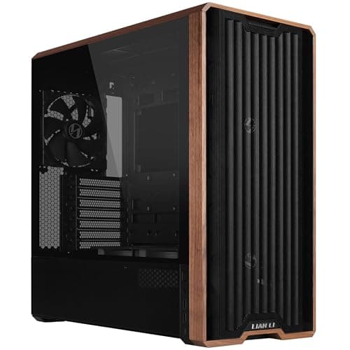 Lian Li Lancool 217 PC Case Black | ATX Mid Tower, Tempered Glass, 5 Fans, Walnut Wood Accents, Mesh Front, Back-Connect Compatible