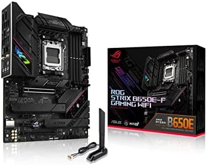 ASUS ROG Strix B650E-F Gaming WiFi AMD Ryzen AM5 ATX motherboard, 12 + 2 power stages, DDR5, three M.2 slots, PCIe 5.0, WiFi 6E, 2.5G LAN, USB 3.2 Gen 2x2 Type-C port, and Aura Sync RGB