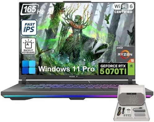 ASUS ROG Strix-G16 Gaming Laptop - 16" 165Hz 300 nits Display, AMD Ryzen 9 8940HX (Up to 5.3 GHz), NVIDIA GeForce RTX 5070 Ti, 64GB DDR5 RAM, 1TB SSD, WiFi 6E, Backlit KB, Win11 Pro, with Accessories