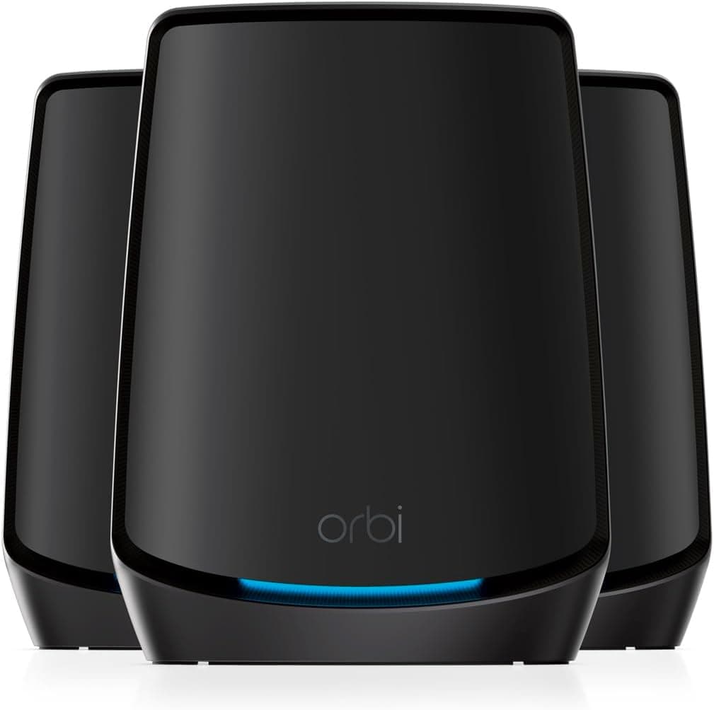 NETGEAR Orbi WiFi 6 Mesh System (RBK863SB), AX6000 Tri-Band Router & 2 Satellite Extenders, Coverage up to 8,000 sq. ft & 100 Devices, 10 Gig Internet Port, Armor Subscription