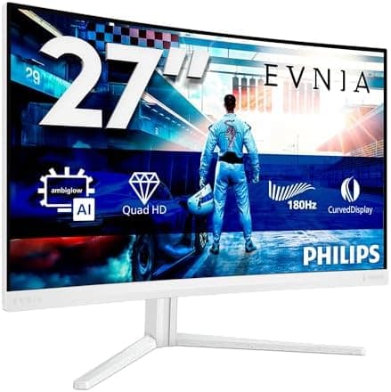 Philips Evnia 27M2C5501-27 inch QHD curved gaming monitor, 180 Hz, 1 ms GtG, FreeSync Premium (2560x1440, 2x HDMI 2.0, 1x DisplayPort1.4) white