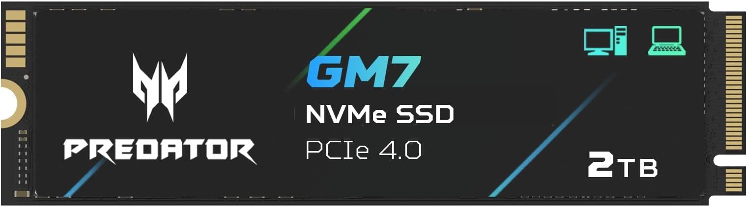 Acer Predator GM7 2TB SSD, M.2 2280 PCIe Gen4 x4 NVMe 2.0, Up to 7200 MB/s, HMB+SLC, Internal PC Solid State Drive for Laptop, Desktop and PS5 - BL.9BWWR.119
