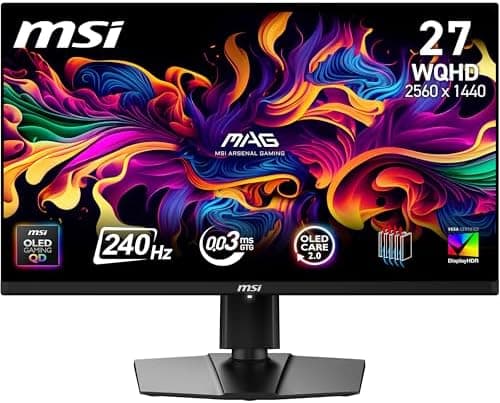 MSI MAG 273QP QD-OLED X24 26.5 inch WQHD Gaming Monitor - 2560 x 1440 Quantum Dot OLED Panel 240Hz/0.03ms, 99% DCI-P3, ΔE≤2, DisplayHDR True Black 400, DP 1.4a, HDMI 2.1