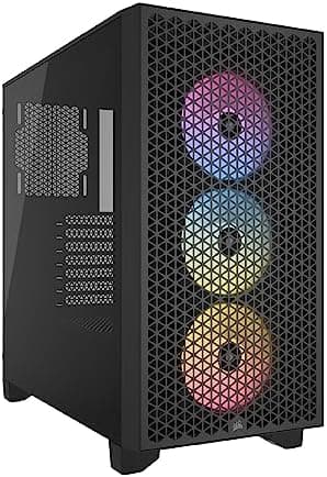 CORSAIR 3000D RGB AIRFLOW Mid-Tower PC Case – 3x AR120 RGB Fans – Three-Slot GPU Support – Fits up to 8x 120mm Fans – High-Airflow Design – Black