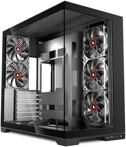 ANSAITE 420mm ATX PC Case- 5x Pre-Installed PWM Fans, Panoramic Mid-Tower Pc Case -USB Type-C,Large Dual Tempered Glass, Black,H9