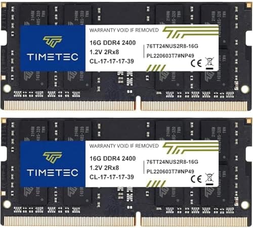 Timetec 32GB KIT (2x16GB) DDR4 2400MHz (PC4-2400T) PC4-19200 SODIMM Laptop RAM – 260-Pin 1.2V CL17 Non-ECC Unbuffered Memory Module for Laptop, Notebook, Mini PC, All-in-One
