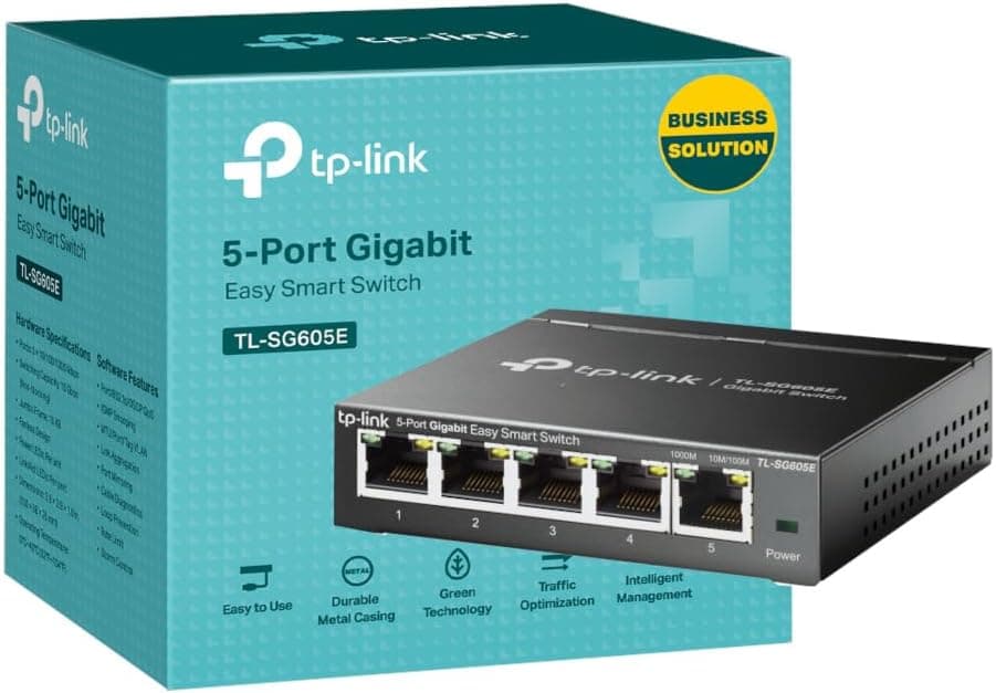 TP-Link TL-SG605E Managed Network Switch, 5-port Ethernet Splitter, Gigabit High-speed Ethernet Switch, Plug & Play, Metal Case, Easy Smart Management, Power Saving, Desktop or Wall Mount