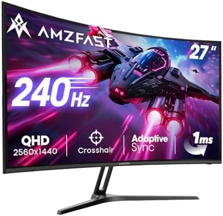 Amzfast 27 Inch Curved Gaming Monitor 240Hz, 2560x1440 QHD, 1ms MPRT, Adaptive Sync, 2500:1 Contrast, 90% DCI-P3, 120% sRGB, HDR, DP1.4&HDMI2.0, VESA 100x100mm-for PS5/PC, AMZG27C1Q Pro