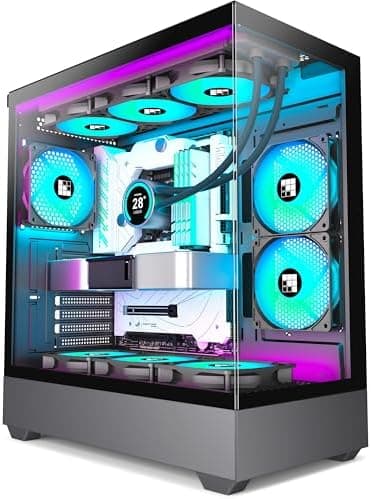 FOIFKIN F1 ATX PC Case - Pre-installed 6 PWM ARGB Fans, Mid-Tower Computer Case, Gaming PC Case full tower, 270° Panorama Tempered Glass, with Type-C, ATX Case Black(Black, F1)
