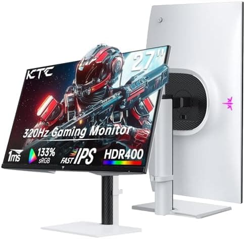 KTC 1440P Gaming Monitor 300Hz / 320Hz (OC), White QHD 2K Monitor 27 Inch with 1ms Fast-IPS Panel, 144% sRGB, HDR400, Adaptive Sync, Low Blue Light, 2 x HDMI 2.1, 1 x DP 1.4, Adjustable Stand, H27E6