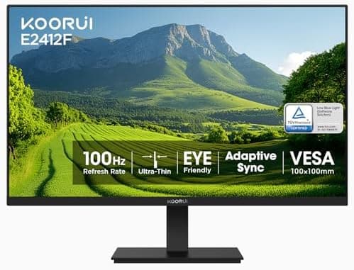 KOORUI 24 Inch Business Computer Monitor Full HD 1920 x 1080p VA Display 75Hz 3000:1 Contrast Ratio with HDMI, VGA, Frameless, 75 x 75 mm VESA Mountable, Ergonomic Tilt, Black