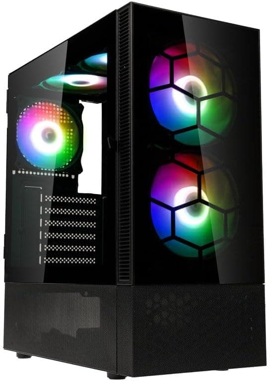 Kolink Observatory MX Glass Black ARGB Midi Tower PC Case with Tempered Glass Panels, Four Pre-Installed Fans, and Enhanced Airflow Design