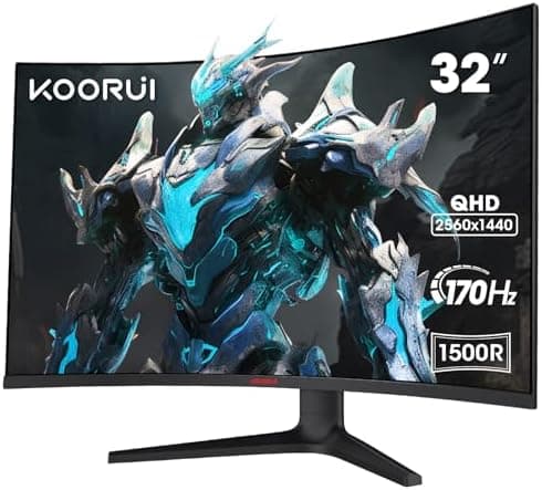 KOORUI 32 Inch Curved Gaming Monitor, QHD 1440P, 170Hz, VA 1500R Ultrawide Screen with Ultra-Thin, HDMI/DP, VESA Compatible, Tilt Adjustable, Eye Care