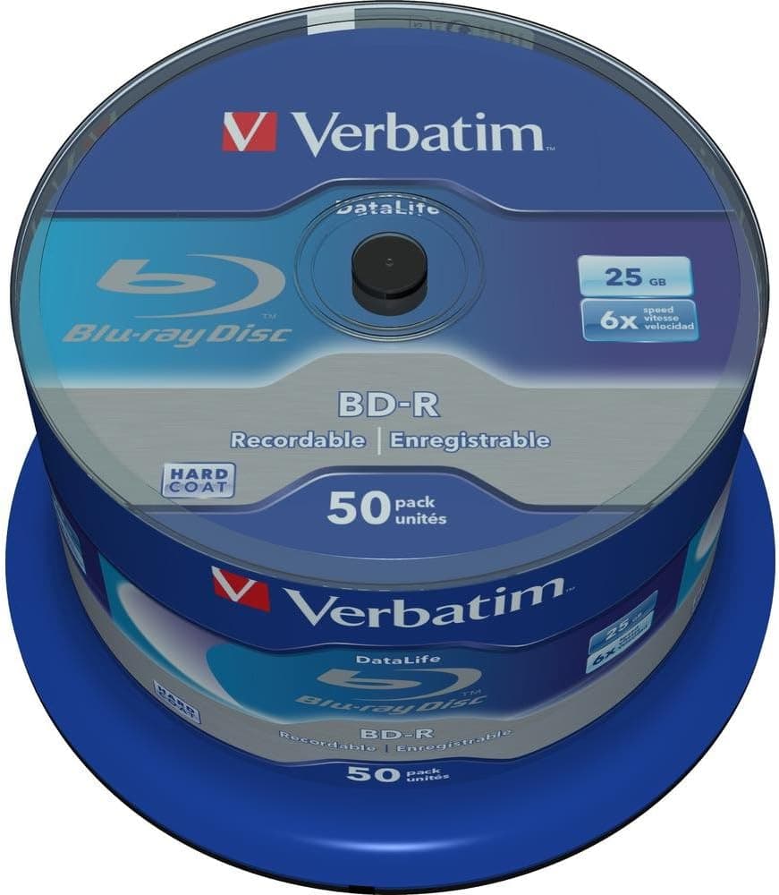 Verbatim BD-R SL Datalife - Blu-ray Disc 25 GB, 6x Burning Speed, Scratch Protection, 50-Pack Spindle