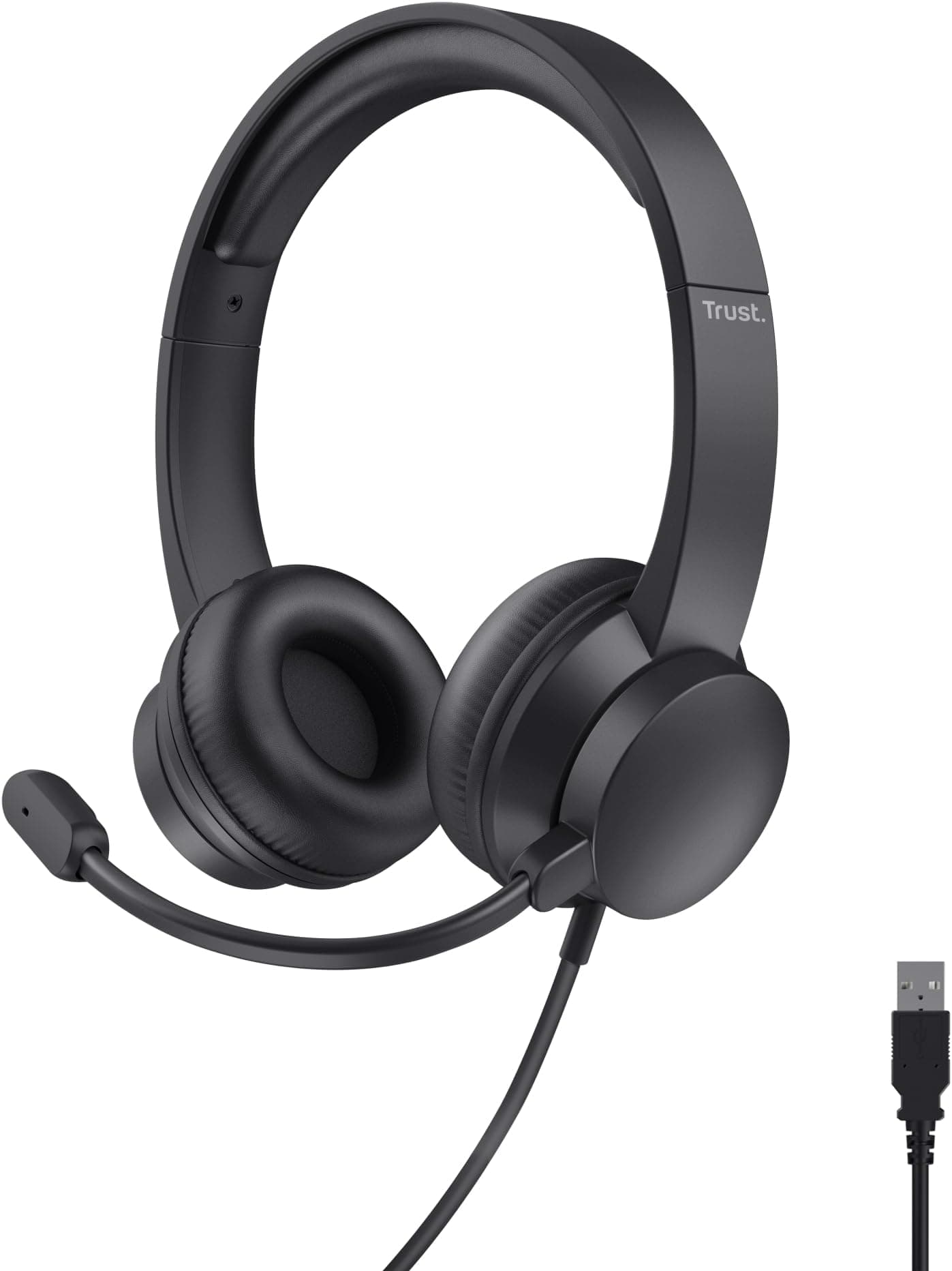 Trust USB Headset with Microphone On-Ear Lightweight Design, Adjustable Headband, PC Headset 1.8m Cable Wired Headphones with Microphone for Computer Laptop Mac Desktop Home Office Teams Zoom