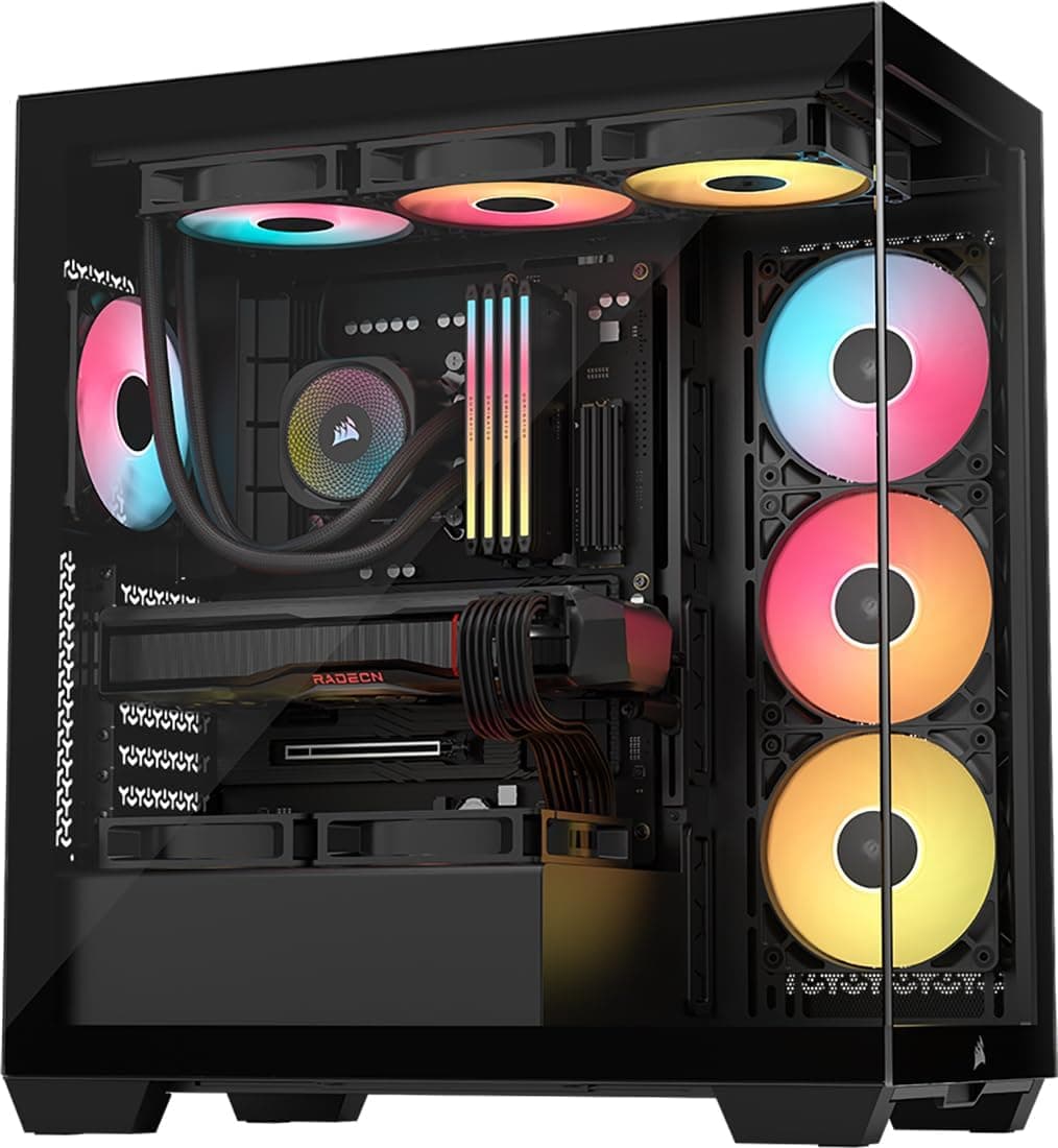 CORSAIR 3500X RS-R ARGB Panoramic Mid-Tower PC Case – 3x Pre-Installed RS120-R ARGB Fans, GPU Anti-Sag Arm, Fits up to 10x 120mm Fans, Reverse Connection Motherboard Compatible – Black