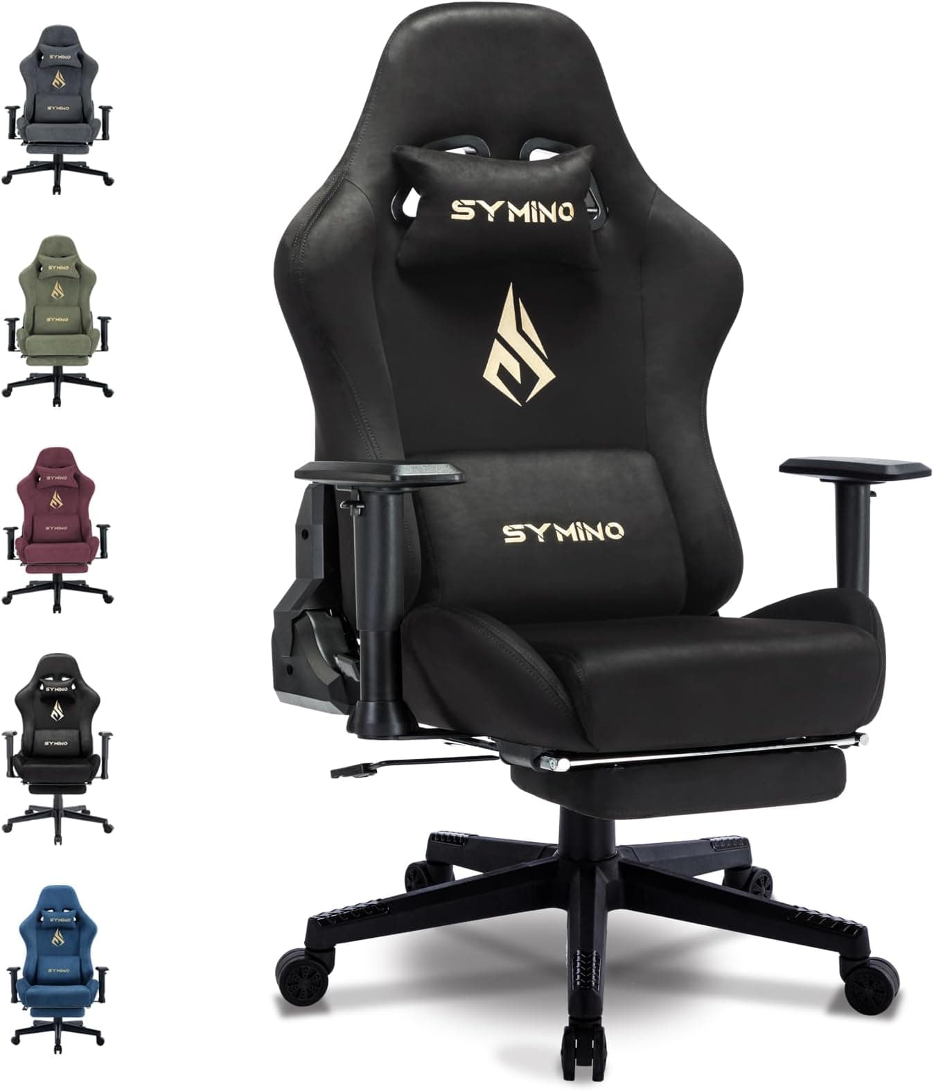 Symino Gaming Chair with Footrest, Computer Chair for Teens with Headrest and Lumbar Support, Ergonomic PC Chair, Height Adjustable Rotating Task Chairs, Black Blue