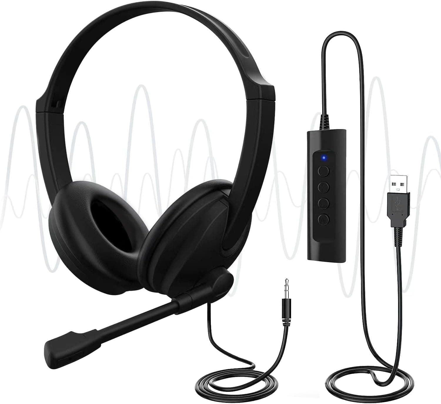 Venker LCL USB Headsets with Microphone, U17D 3m Length Noise Cancelling Headset Stereo Headphone for PC, Laptop USB/3.5mm, Multi-Use USB Headsets Earphone for Call Center