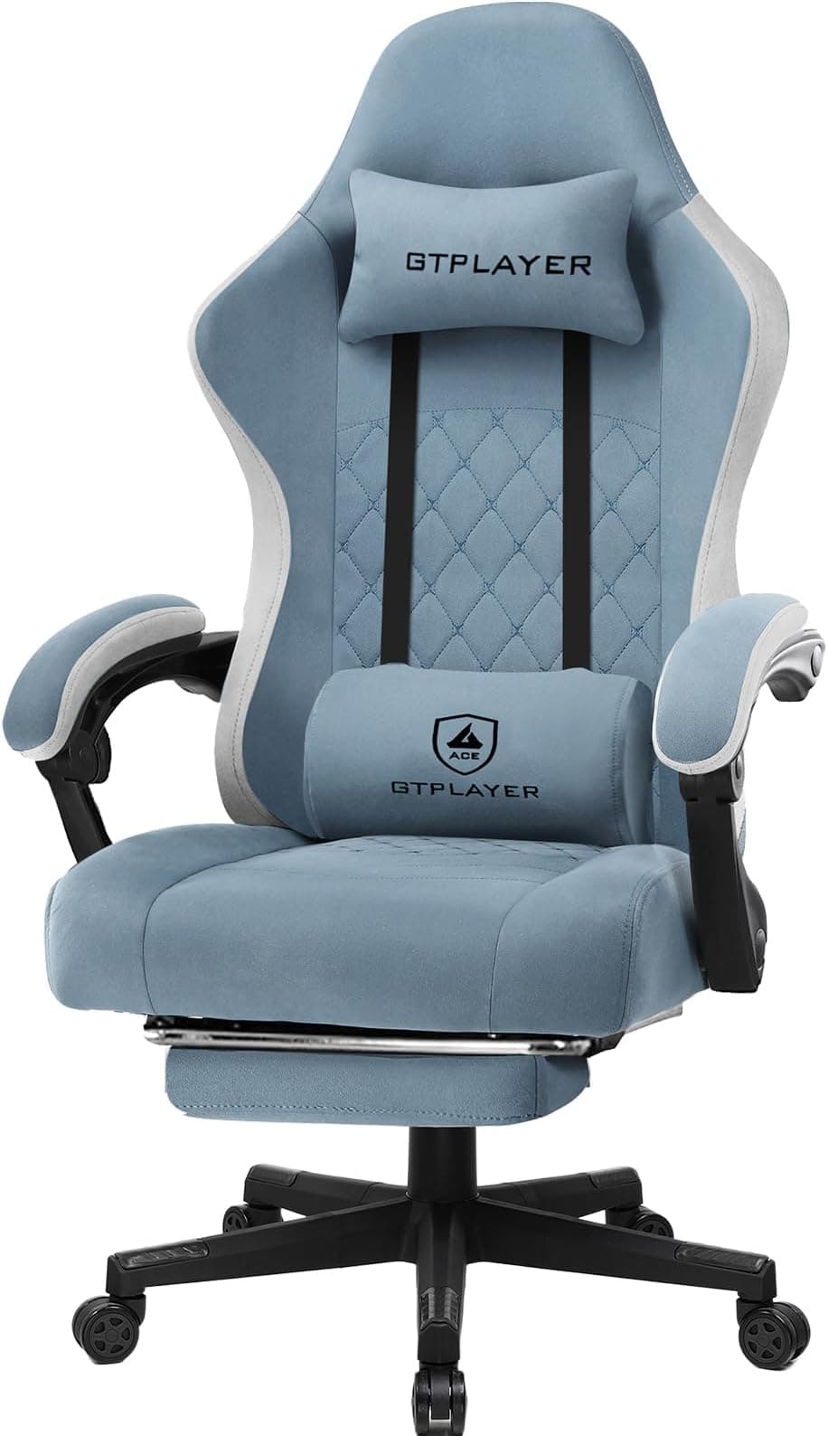 GTPLAYER Fabric Gaming Chair with Footrest, Ergonomic Computer Desk Chair with Pocket Spring Cushion Home Office High Back Support Lumbar Support Heavy Duty Wide