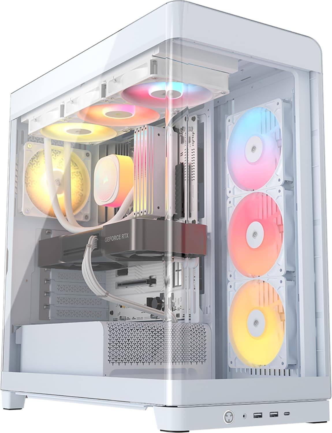 CORSAIR FRAME 4500X RS-R ARGB Panoramic Glass Mid-Tower PC Case – InfiniRail Mounting System, Fits Dual 360mm Radiators, GPU Anti-Sag, 3x RS120R Fans Included – White