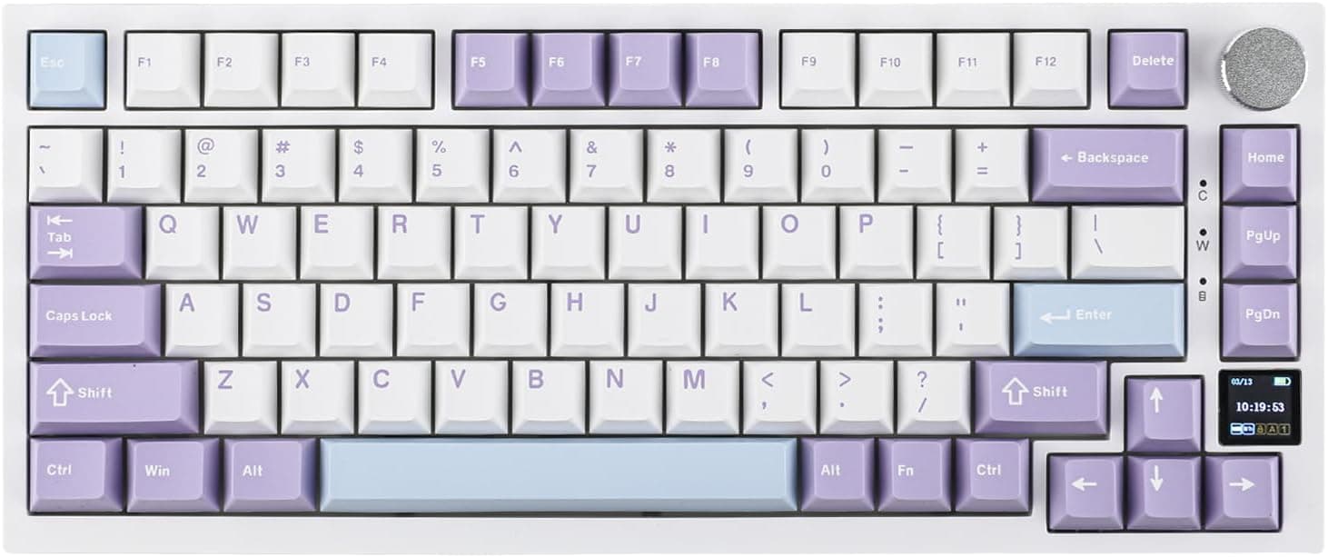 EPOMAKER Ajazz AK820 Pro 75% Wireless Mechanical Keyboard with TFT Smart Display&Knob, Gasket-Mounted Gaming Keyboard, BT/2.4GHz/USB-C Wired (Purple, Flying Fish Switch)