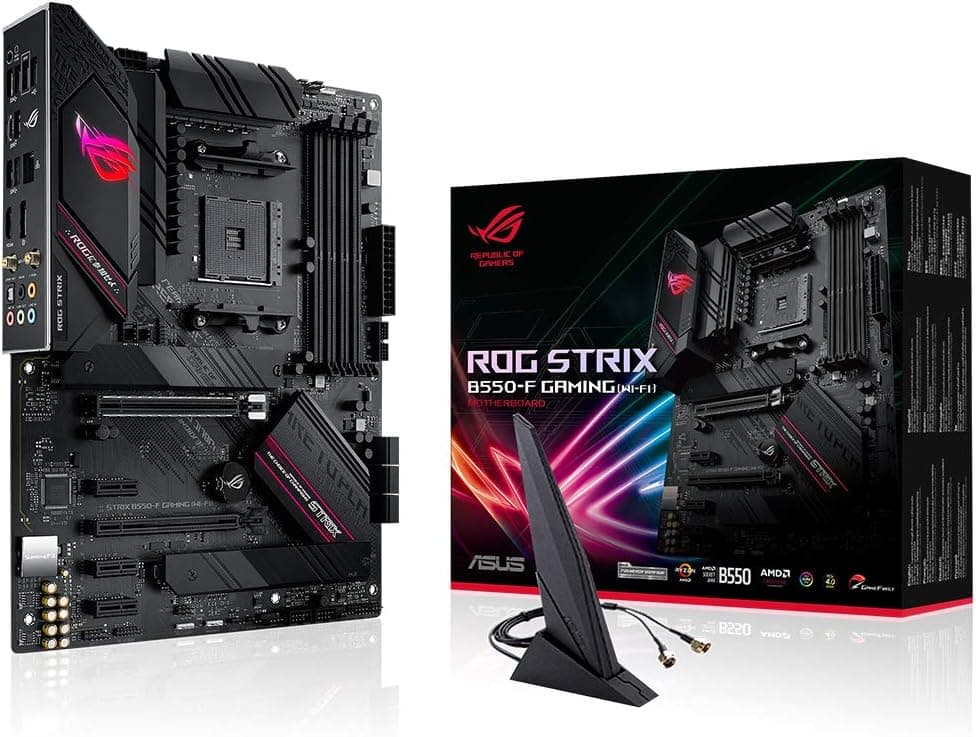 ASUS ROG STRIX B550-F GAMING (Wi-Fi) AMD Ryzen AM4 ATX motherboard (PCIe 4.0, 14 power stages, WiFi 6, 2.5 Gb Ethernet, dual M.2, ASUS OptiMem II, AI Noise-Canceling MIC, USB 3.2 Gen 2 and Aura Sync)