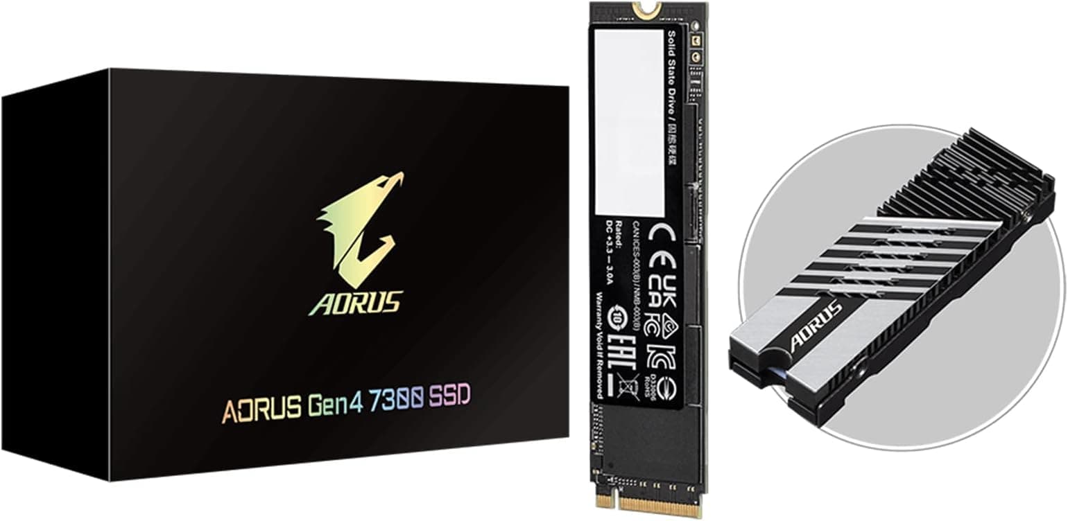Gigabyte AORUS Gen4 7300 SSD 1TB PCIe 4.0 NVMe M.2 Internal Solid State Hard Drive with Read Speed Up to 7300MB/s, Write Speed Up to 6000MB/s, AG4731TB