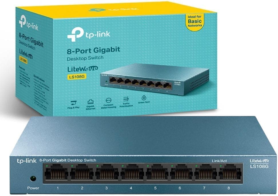 TP-Link LS108G 8 Port Gigabit Network Switch, Metal Case, Ethernet Switch, Power Saving, Plug & Play, Ethernet Splitter, Desktop or Wall Mount, Hasslefree Silent Operation